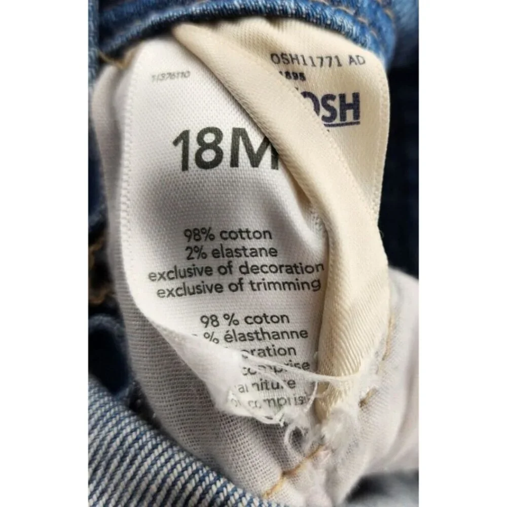 OshKosh B'Gosh Customized Short Overalls Lace Trim Heart Applique Bleach Dye 18M